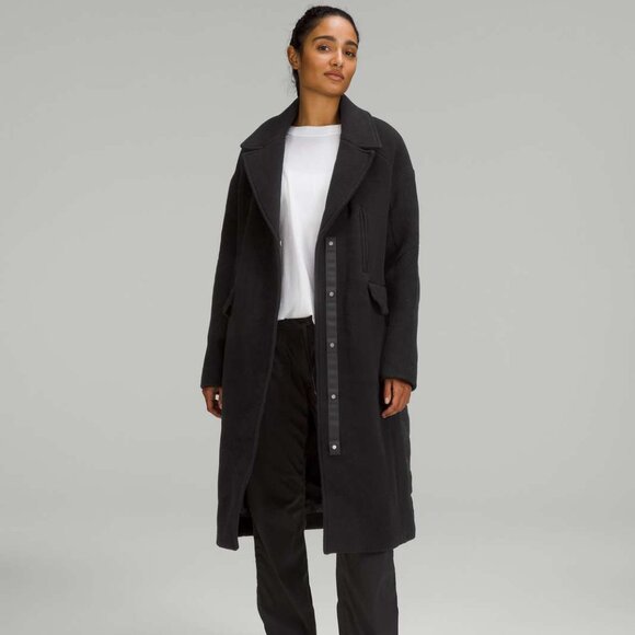 Lululemon Wool Long Coat Black Size 6 PrimaLoft Insulated Jacket Winter - Picture 1 of 8
